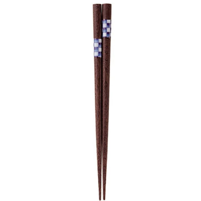 【メール便14本まで対応可能】イシダ お箸 ビーズ藍市松 23cm 10753