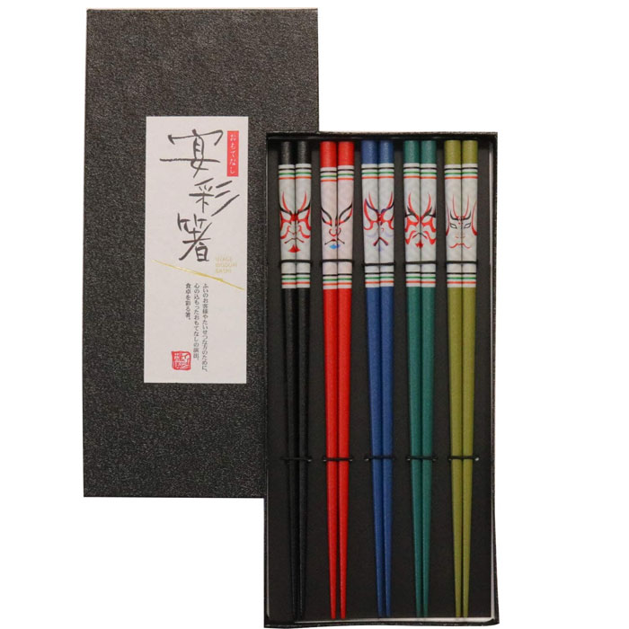 イシダ お箸 黒貼箱5膳入 歌舞伎 61073