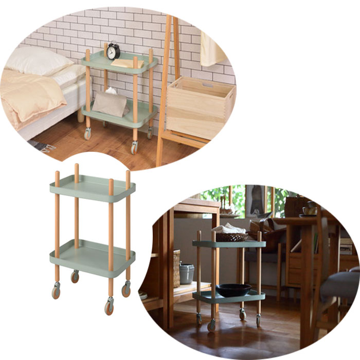 ワゴン2D PW-52GR（グリーン） ワゴン 2段 2D マルチワゴン キッチンワゴン サイドテーブル ナイトテー..