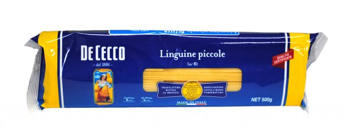 DE CECCO Linguine PiccoleNo.7より細めのリングイネ。魚介のトマトソースのほか、ジェノベーゼソースにもよく合います。生産地:イタリア内容量:500g ※本商品は、輸入品のため、外装に多少の汚れや傷等がある場合がございます。 本理由による返品・交換はお受けできかねます。予めご了承ください。
