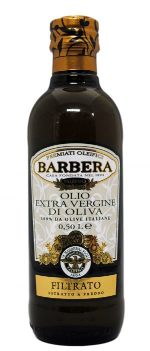 BARBERA Olio Extra Vergine Di Oliva Filtrato4種類のオリーブをバルベーラ社のこだわりでブレンドした定番の1本です。 マイルドな果実味とアーモンドのような後味があり軽やかな味わいです。ソースやドレッシングのベース、加熱料理など様々なお料理にお使いいただけます。内容量: 500ml ※本商品は、輸入品のため、外装に多少の汚れや傷等がある場合がございます。 本理由による返品・交換はお受けできかねます。予めご了承ください。