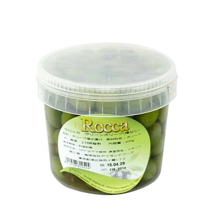 LA ROCCA(ラ ロッカ) グリーンオリーブ 塩水漬け (種なし)400g【冷蔵便でお届け】 【常温商品と同梱不可】【キャンセル・返品・交換不可】