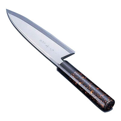 【仕様】サイズ：19.5cm全長：360mm質量：430g背厚：9.0mm歌舞伎調和庖丁｢忠舟作｣シリーズ 伝統の和の心・・・それは職人のこだわり日本伝統の塗師の巧みな技と美濃独自の美濃鞘塗り仕上で職人の心意気が伝わります。焼付塗装を施された柄は見た目めも美しく、水の浸食を防ぎますので耐久性も向上します。　材質：刃物/白鋼 柄部/水牛桂柄付天然木（表面焼付ウレタン塗装仕上）　※水に浸したまま長時間置きますと塗装が痛む場合がございます。　※長くご使用いただけるようにお手入れは柔らかいスポンジ等で水洗いにして下さい。　※庖丁の表示サイズは、マチ包丁は刃先からマチまで、マチなし包丁は刃渡り寸法となっております。柄違いはこちら黒石目茜