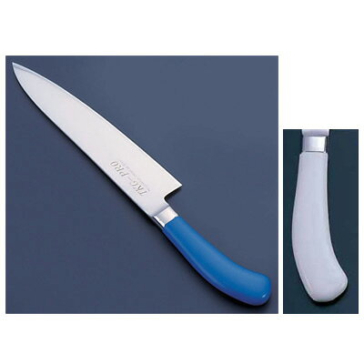 【仕様】サイズ：21cm全長：343mm質量：170g背厚：2.0mmハンドルのカラーは6色あり、肉類、魚貝類、野菜、果実、パン類、加工済食品など食品別に利用できるので衛生管理に最適です。 ※庖丁の表示サイズは、すべて刃渡り寸法となっております。 材質：刀身/モリブデンバナジウム鋼 ハンドル/18-8ステンレス（抗菌焼付塗装）　■HACCP対応工場に最適HACCPとは、集団食中毒のような食品による事故を防ぐために考えられた衛生管理法です。それぞれの現場で作成したHACCPプランという科学的なマニュアルに沿って日常の衛生管理を行い、食中毒などを予防します。色違いはこちらイエローピンクブルーグリーンブラック