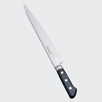 【仕様】サイズ：24cm全長：370mm質量：175g背厚：2.5mm堺實光INOX シリーズ モリブデン鋼●1.炭素、ケイ素、マンガン等の主3元素の他にクローム、モリブデンを含有しております。 鋼の中にクロームを12％以上加えることによって耐食性が向上し、サビが出にくくなります。 2.切れ味の抜群さ、刃持ちの良さがあります。一日にかなりの量を切る場合なども切れ味が維持できる商品になっております。　※包丁の表示サイズは、すべて刃渡り寸法となっております。サイズ違いはこちら27cm