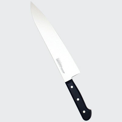 【仕様】サイズ：27cm全長：405mm質量：265g背厚：2.4mm堺實光 スタンダード抗菌シリーズ（プラ柄ツバ無）・モリブデン鋼でサビに強く、耐久性に優れています。・樹脂製ハンドルで衛生的にご使用できます。材質 刀身：モリブデンバナジウム鋼 ハンドル：POM樹脂（耐熱温度150℃）　※抗菌サイズ違いはこちら18cm21cm24cm30cm