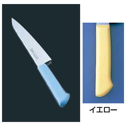 【仕様】サイズ：12cm全長：233mm質量：50g背厚：2.0mmマスターコック 抗菌カラー庖丁◆材質 刀身：モリブデン・バナジウム鋼 ハンドル：ノバロンAGZ330（銀系無機抗菌剤）入りポリプロピレン樹脂（耐熱温度110℃）　●多彩なカラーバリエーション ハンドルのカラーは6色あり、肉類、魚貝類、野菜、果実、パン類、加工済食品など食品別に利用できるので衛生管理ができます。　【切れ味の鋭さと特長】■本研刃造りプロの技術者により、本刃付けする前に研ぎなおしを容易にするため、水砥の荒砥・中砥を使用し、刃基を研ぎだしてあります。 ■本刃付け砥石による本格的な刃付けを施し、鋭い切れ味を長く持続させます。 ■サブゼロ処理1050℃で焼き入れ後に、73℃以下に冷却する特別な処理により高い硬度と靭性を与え、切れ味を一段と高めてあります。 ■抗菌効果プラスチック製ハンドルに抗菌剤が配合してあり、抗菌効果抜群です。 色違いはこちらホワイトブルーグリーンブラウンピンク