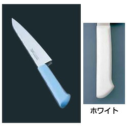 【仕様】サイズ：18cm全長：295mm質量：70g背厚：2.0mmマスターコック 抗菌カラー庖丁◆材質 刀身：モリブデン・バナジウム鋼 ハンドル：ノバロンAGZ330（銀系無機抗菌剤）入りポリプロピレン樹脂（耐熱温度110℃）　●多彩なカラーバリエーション ハンドルのカラーは6色あり、肉類、魚貝類、野菜、果実、パン類、加工済食品など食品別に利用できるので衛生管理ができます。　【切れ味の鋭さと特長】■本研刃造りプロの技術者により、本刃付けする前に研ぎなおしを容易にするため、水砥の荒砥・中砥を使用し、刃基を研ぎだしてあります。 ■本刃付け砥石による本格的な刃付けを施し、鋭い切れ味を長く持続させます。 ■サブゼロ処理1050℃で焼き入れ後に、73℃以下に冷却する特別な処理により高い硬度と靭性を与え、切れ味を一段と高めてあります。 ■抗菌効果プラスチック製ハンドルに抗菌剤が配合してあり、抗菌効果抜群です。 色違いはこちらブルーグリーンブラウンピンクイエロー