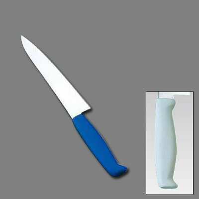 【仕様】 全長：260mm 質量：55g 背厚：1.8mm 材質 刀身：モリブデンバナジウム鋼　ハンドル：エラストマー樹脂（ノバロン銀系無機抗菌剤配合） 耐熱温度：115℃ 特長 ●ハンドルは抗菌加工が施され、衛生管理に最適。 ●現場の声にもとずいた握りやすく、疲れない、滑りにくい、耐久性抜群のハンドル。 ●ハンドルカラーを6色用意。食材別に使用でき衛生管理ができます。 ●熱湯殺菌（100℃ 20分）にも対応。 ●インサート成型により口元からの水、雑菌の浸入を防ぎます。