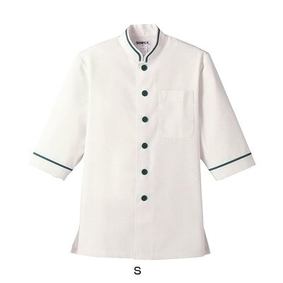 ショップコート D-1129 S 【オフホワイト×グリーン】