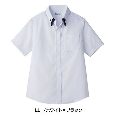 レイヤードBD衿 半袖シャツ ET-1313 LL 【ホワイト×ブラック】