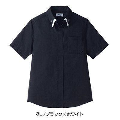 レイヤードBD衿 半袖シャツ ET-1314 3L 【ブラック×ホワイト】