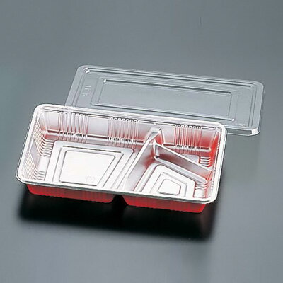 仕切付弁当容器 透明蓋付 （100セット入） LC-9P 230×156×30mm( キッチンブランチ )