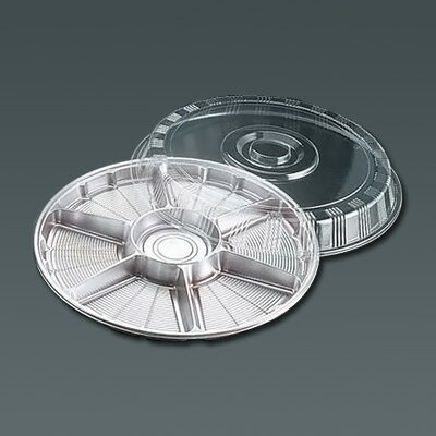 サークルトレー 透明蓋付（20セット入） FP-8 （7仕切） 460×85mm 【シルバー】