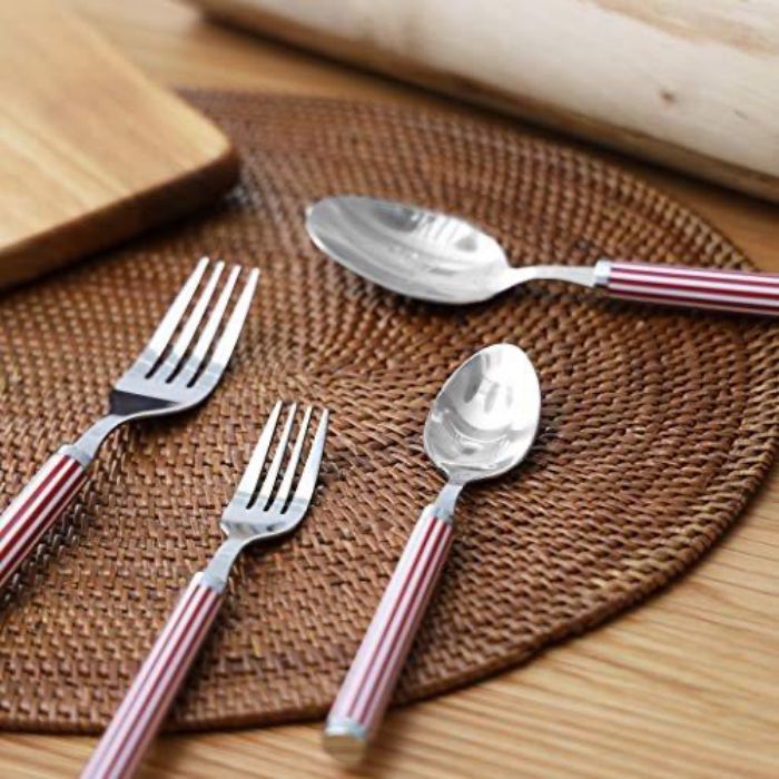 パール金属 PCエカトラリー4PセットB-5539 カトラリー カトラリーセット 4点セット 赤 レッド ライン スプーン フォーク かわいい レトロ キッチン小物