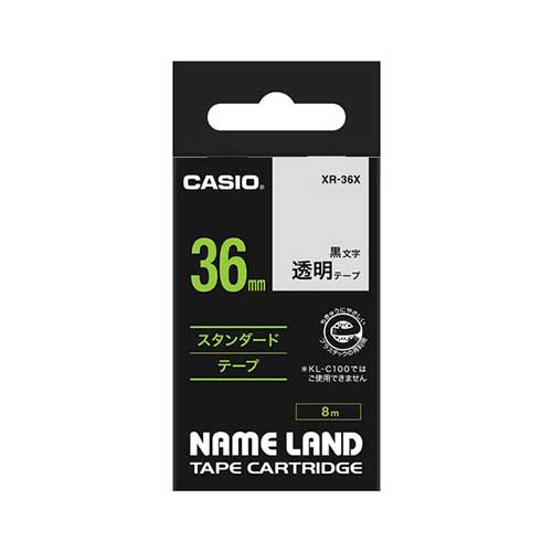 カシオ ネームランドテープ36mm 透明/黒文字 XR-36X