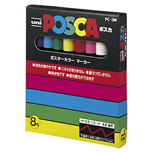 乐天商城 - 三菱鉛筆 ユニ ポスカ 細字 8色セット PC-3M8C
