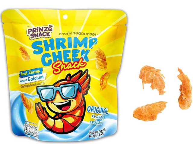 「シュリンプチーク（エビの頭）」をまるごと揚げた、サクサク食感のスナックです。エビ本来の旨味と香ばしさをそのまま味わう定番味。 「商品についてのお問い合わせ」ボタンからお気軽に、次回入荷時期、必要ご注文数などをご相談ください。輸入食料品について。パッケージが変更されて輸入される場合があります。その場合、商品画像と違うパッケージのものをお届けする場合があります。