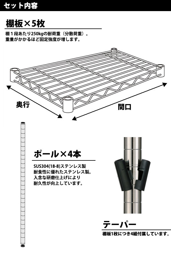 ステンレス エレクターシェルフ SBSシリーズセット（奥行530mm）SBS1520×PS1900×5段 【運賃別途】【組み立て式】 【kmss】 ERECTA エレクター セット 業務用 エレクターシェルフ ERECTA シェルフ ステンレス ステンレス棚 収納家具 ラック キャビネット 本棚 2