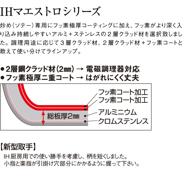 IH マエストロ 2層鋼クラッド深型 フライパン（炒め鍋） 33cm 【kmssa】 炒め鍋 深型 IH対応 電磁調理器対応 フッ素樹脂コート 業務用 kitchen-market-10027627 業務用厨房機器のKITCHEN MARKET サンプル画像2