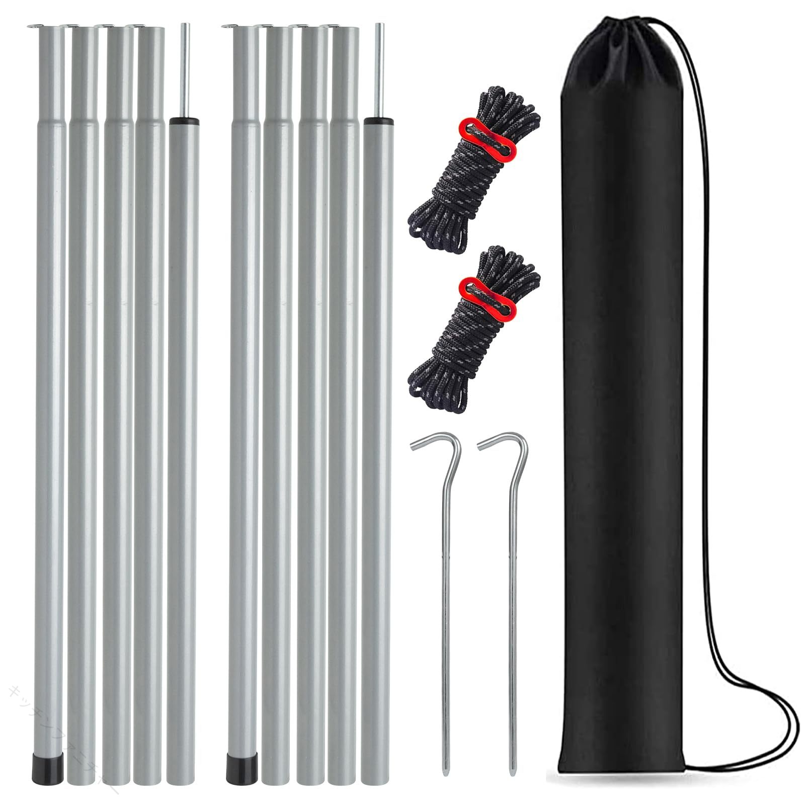 Tents, Tarps - テントポール タープ サブポール 予備ポール 直径 16mm 分割式 5本連結 190cm 2セット入り 収納袋付 連結式 軽量 コンパクト ソロキャンプ ツーリング アウトドア 持ち運び便利 設営簡単 丈