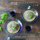 そば食器 2人 ざるそば セット 食器 潮騒 ガラス そうめん 麺皿2枚 つゆ鉢2個 竹スノコ2枚 和食器 冷やし中華 日本製 みのさらら