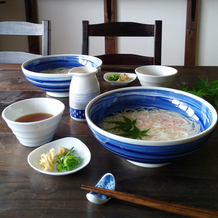 食器セット そうめん鉢 2人前セット 呉須刷毛目 麺鉢 小鉢 小皿 つゆ入れ