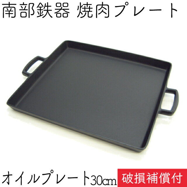 1年保証・パンフレット付き 鉄板 焼肉プレート 南部鉄器 岩鋳 オイルプレート 大 27×30cm 日本製 IH対応 直火 ガス対応 焼き肉プレート 鉄板 贈り物 BBQ バーベキュー 鉄分補給 焼き肉プレート サムギョプサル 焚き火 キャンプ