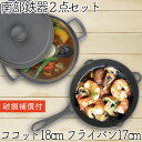 【4/30〜5/1は全品ポイント3倍!】1年保証・パンフレット付き 煮込み鍋&フライパン セット 南部鉄器 岩鋳 ココット 18cm & 岩鋳 フライパン 17...