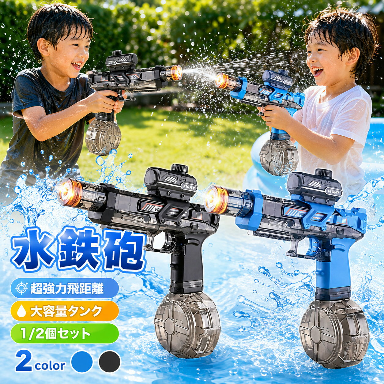 樂天商城 - 水鉄砲 電動水鉄砲 連射式 電動ウォーターガン 水遊び おもちゃLED灯光噴火バージョン ブローバック機能 300ML貯水タンク搭載 水漏れ防止 超強力飛距離 6-8m 大人 子供 兼用 夏祭り 水遊び 海水浴 夏の定番