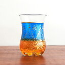 チャイグラス ブルー×オレンジ チューリップ型 グラス ガラスコップ 花底 チュニジア 042