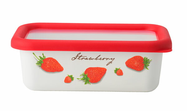 ホーロー保存容器　『ストロベリーズ　浅型角容器　（蓋付）』　富士ホーロー
