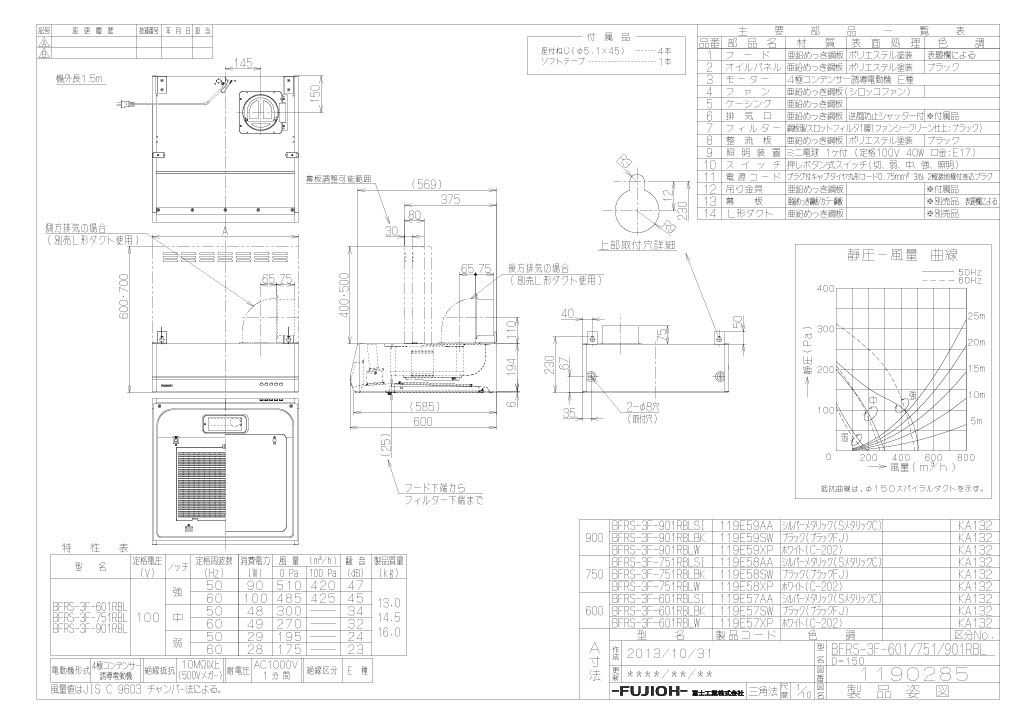 レンジフード　富士工業製（富士工業）BFRS-3F-751R/LBLSI　シルバーメタリック　...