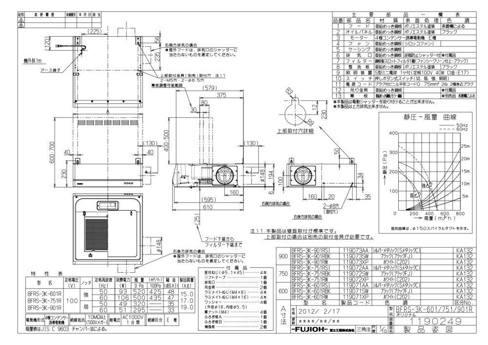 レンジフード　富士工業製（富士工業）BFRS-3K-901R/LSI　シルバーメタリック　間...