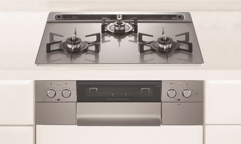 ガスコンロ ハーマン製（HARMAN）DS3620WAP2STE　piatto vari（ピアットバリ） 3口コンロ　ガラストップ　クレールシルバー