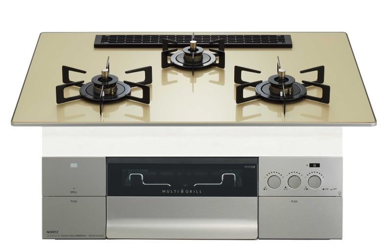 ガスコンロ ノーリツ製（NORITZ）N3S25PWASFSTEC　PROGRE（プログレ）間口75cm　ブラックホーローごとく　シャンパンゴールド