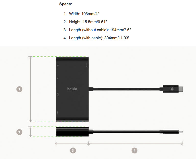 BELKIN USB-C マルチメディア変換アダプタ(LANポート、HDMI、VGA, USB-A) # AVC005btBK ベルキン (USB Type-C アダプタ)