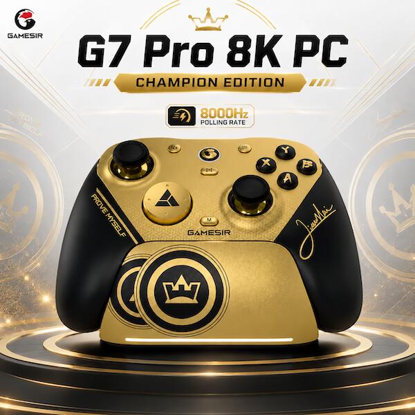 ●気になる商品GameSir G7 Pro 8K PC XH(プロ格闘ゲーマーXiaoHai監修モデル Switch Switch2 iOS Android WindowsPC対応ゲーミングコントローラー)プロ格闘ゲーマーXiaoHai監修モデル。マルチプラットフォームに対応したワイヤレス接続、USB有線接続両対応のゲーミングコントローラー■ Champion Edition ― 世界的な格闘ゲームチャンピオン「XiaoHai」選手にインスパイアされたプロ仕様モデル。■ ポーリングレート8000Hz対応(有線/USBドングル接続のPCに対応)■ 第2世代 GameSir Mag-ResTM TMRスティックを採用し、より滑らかな操作性を実現■ ホールエフェクト式アナログトリガー＋マイクロスイッチ式トリガーストップ■ リマッピング可能なマクロボタンを4基搭載(背面ボタンx2＋追加バンパーx2)■ ABXYに光学式マイクロスイッチ、十字キーに機械式マイクロスイッチを採用■ 3.5mmオーディオジャック対応(有線／2.4GHzワイヤレス接続の両方で使用可能)[仕様情報]製品タイプ : 有線/無線ゲームコントローラー Champion Edition接続方法 : 有線 : USB Type-C to Type-A 無線 : Bluetooth5.3、2.4GHz USBドングル対応デバイス : 有線 : Windows PC、Switch1&2、Android無線(Bluetooth) : Windows PC/Switch1&2/Android/iOS、(USBドングル) : Windows PC/Switch1&2/Android対応OS : Windows 10以降、Android 11.0以降、iOS 13以降専用ソフト「GameSir Connect」に対応、各種設定を自由にカスタマイズ可能背面ボタンロック : 対応モーター : 2個　グリップ内蔵デュアル非対称ランブルモーターTurbo連射 : 対応(3段階調整 : 10Hz / 20Hz / 30Hz)マクロ : 対応ジャイロ : 6軸ジャイロセンサー搭載アプリ : GameSir Connectバッテリー容量 : 1200mAh　フェイスプレート : 3分割マグネット式・交換可能デザイン(カスタマイズに対応)充電ベース : あり製品重量 : 約392g製品サイズ : 152*103*58mm(5.98*4.06*2.28インチ)付属品 : 本体 x 1、USB-Cケーブル(3M) x 1、充電ベース x 1、USBドングル x 1、Dパッド x 2、ケーブルリテイナー x 1、マニュアル x 1※交換用スティックの付属なし[保証期間]1年間[メーカー]ゲームサー GameSir型番JANGameSir G7 Pro 8K PC XH6936685224001[対応S] bluetooth ブルートゥース ブルーツース ワイヤレス コードレス 無線[対応] Windows[性能] Bluetooth[性能] ゲーム向け[性能] ワイヤレス[性能] 有線[用途] ゲーミング[色] Champion Edition[色] ゴールド[規格] 2.4GHz 無線[規格] USB Type-C[規格] mini-pinGameSir G7 Pro 8K PC 有線/無線ゲームコントローラー プロ格闘ゲーマー XiaoHai 監修モデル Champion Edition ゲームサー
