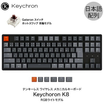 Keychron K8 Mac日本語配列 有線 / Bluetooth 5.1 ワイヤレス 両対応 テンキーレス Gateron 茶軸 91キー RGBライト メカニカルキーボード キークロン (Bluetoothキーボード) 【国内正規品】Mac iPad 対応 JIS 日本語配列 [PSR]