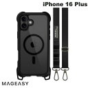 【カメラコントロールボタン搭載】 MagEasy iPhone 16 Plus Odyssey +Strap M C MagSafe対応 カメラコントロールカバー付き ストラップ付き 耐衝撃ケース Leather Black # ME_IPBCSPTO4_LB マグイージー (スマホケース・カバー)