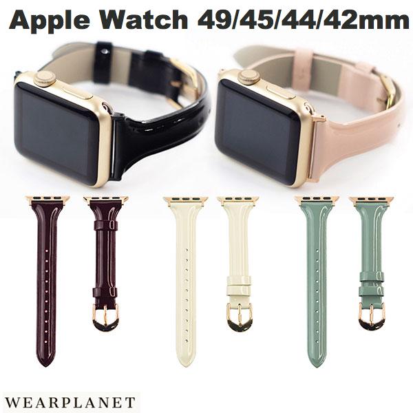  WEARPLANET Apple Watch 49 / 45 / 44 / 42mm Slim Line 本革 エナメルバンド ウェアプラネット (アップルウォッチ ベルト バンド)