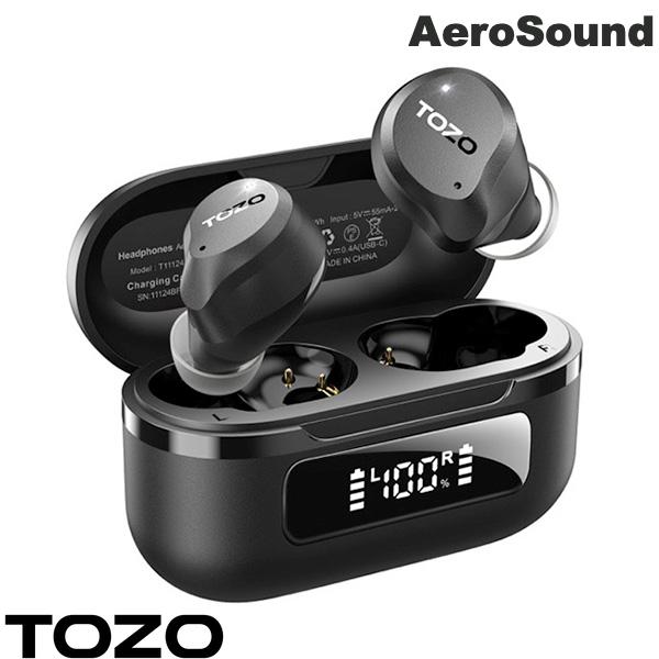 TOZO AeroSound Bluetooth 5.3 IPX8防水 ノイズキャンセリング搭載 完全ワイヤレスイヤホン ブラック # TZ-T11124BK トゾ (左右分離型ワイヤレスイヤホン) 高音質 AI機能アプリ マイク付き ディスプレイケース 低遅延