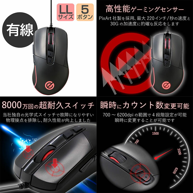 エレコム ゲーミングマウス 光学式 8000万...の紹介画像2
