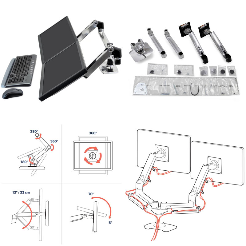 【10年保証】 ERGOTRON LX デスクマウント デュアル モニターアーム 横型 27インチ(6.4 18.1kg)まで対応 シルバー # 45-245-026 エルゴトロン (ディスプレイ・モニターアームスタンド)