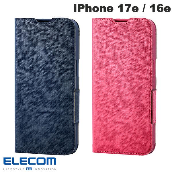 エレコム iPhone 17e / 16e レザーケース 手帳型 UltraSlim Flowers 薄型 磁石付き (スマホケース・カバー)