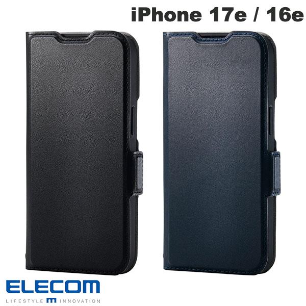 ELECOM iPhone 17e / 16e 가죽 케이스 수첩형 내충격 자석 부착 스티치 카드 수납 충실(스마트폰 케이스·커버)