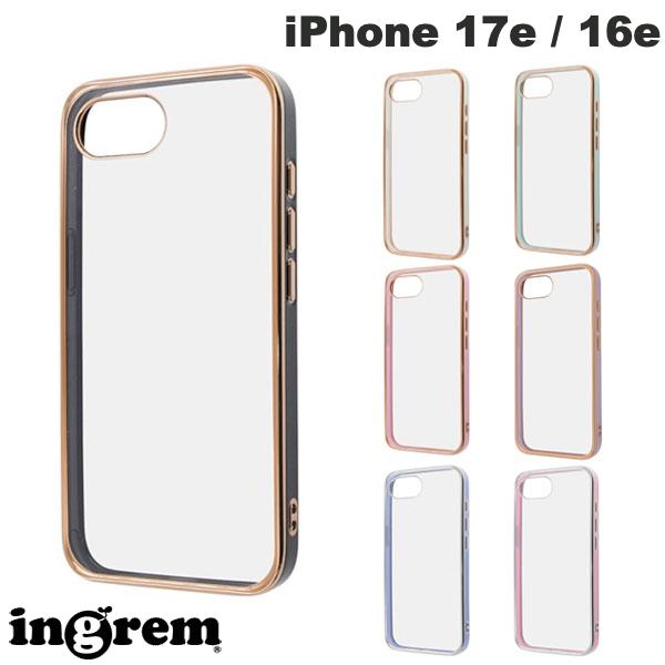 iPhone17e 케이스 클리어 케이스 투명 사이드 메탈 세련된 반짝반짝 ingrem iPhone 17e / 16e LUSTANT 충격 흡수 범퍼 반짝반짝 메탈릭 화려한 하이브리드 케이스 잉글렘(스마트폰 케이스·커버)