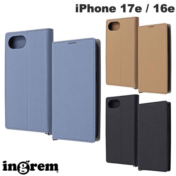 iPhone 17e Case, Flip-Type Leather Case by Ingrem for iPhone 17e/16e, Durable, Shockproof, Magnet-Free, Simple Square Design (Smartphone Case/Cover)