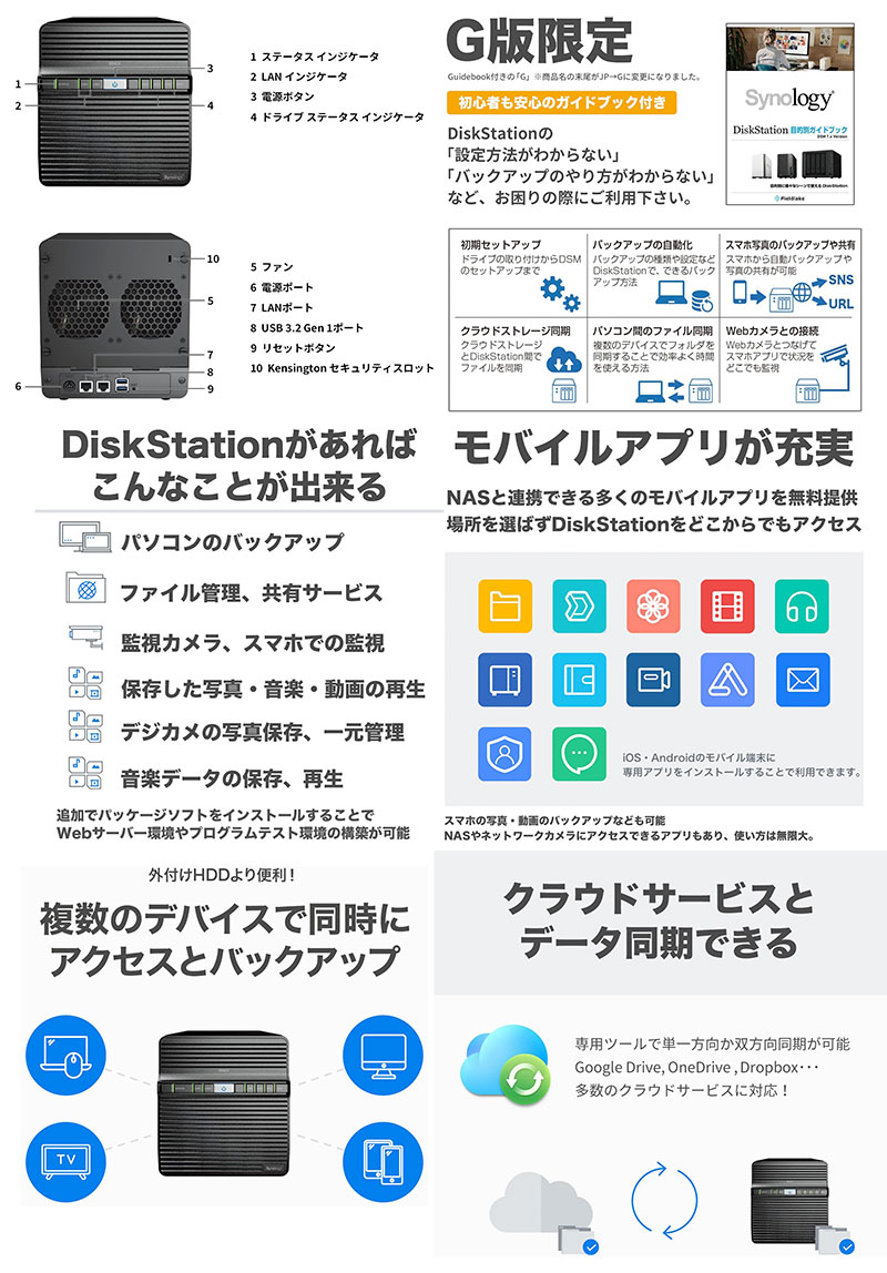 Synology DiskStation 4ベイNASキット ガイドブック付き Value series DS423/G # DS423/G シノロジー