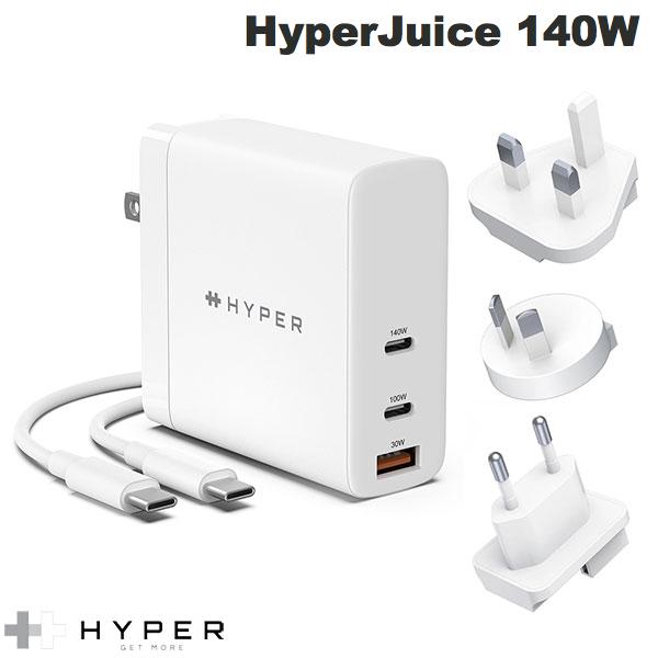  HYPER++ HyperJuice 140W 電源アダプタ USB Type-C PD 3.1対応 / USB A QC 3.0 USB Type-C to Cケーブル 2.0m 付属 # HP-HJG140WW ハイパー (USB-C電源アダプタ) 海外用プラグ付属 変換プラグ EU UK AU